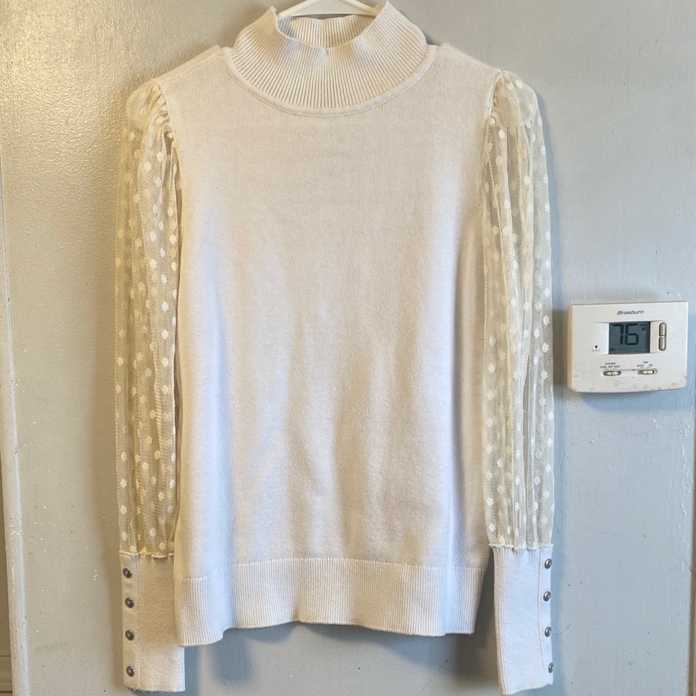 Talbots Cream sheer sleeves sweater